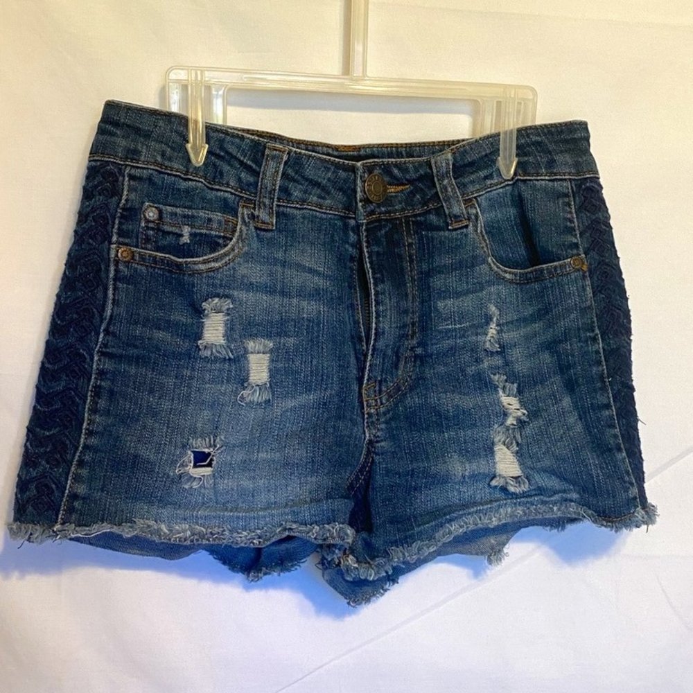 Celebrity Pink*Jeans ~ Ramones DK Wash Women Distressed Blue Denim Shorts ~Sz.5